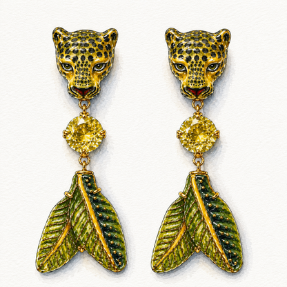 Leopard and Leaves Lemon Quartz Earrings