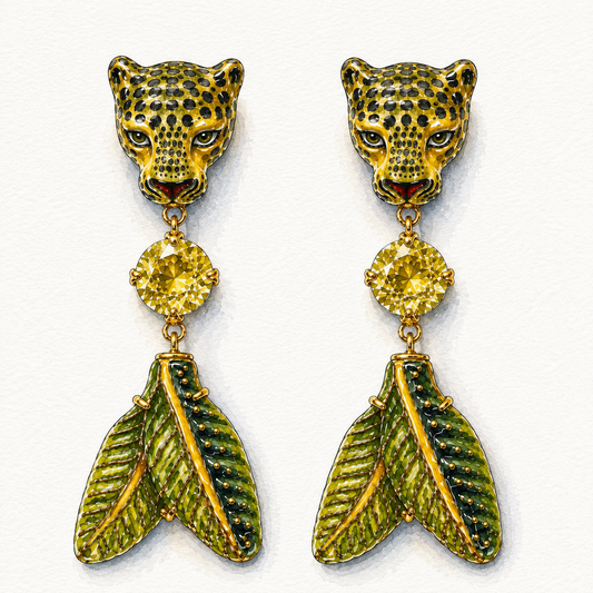 Leopard and Leaves Lemon Quartz Earrings