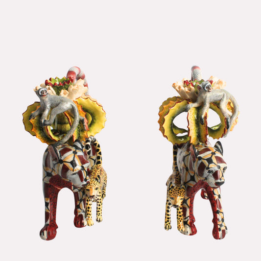 Leopard and Cub Candle Holders