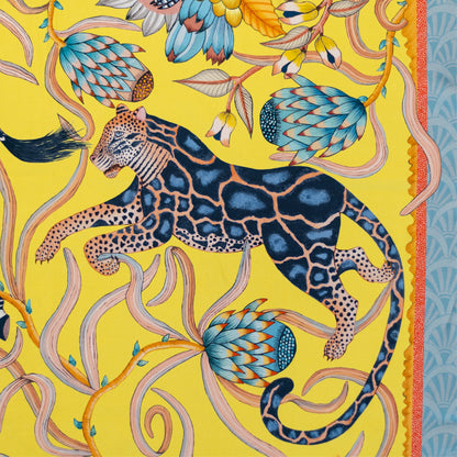 A zoomed-in section capturing a sleek leopard among winding botanical vines, emphasising fine details and contrasting colours.