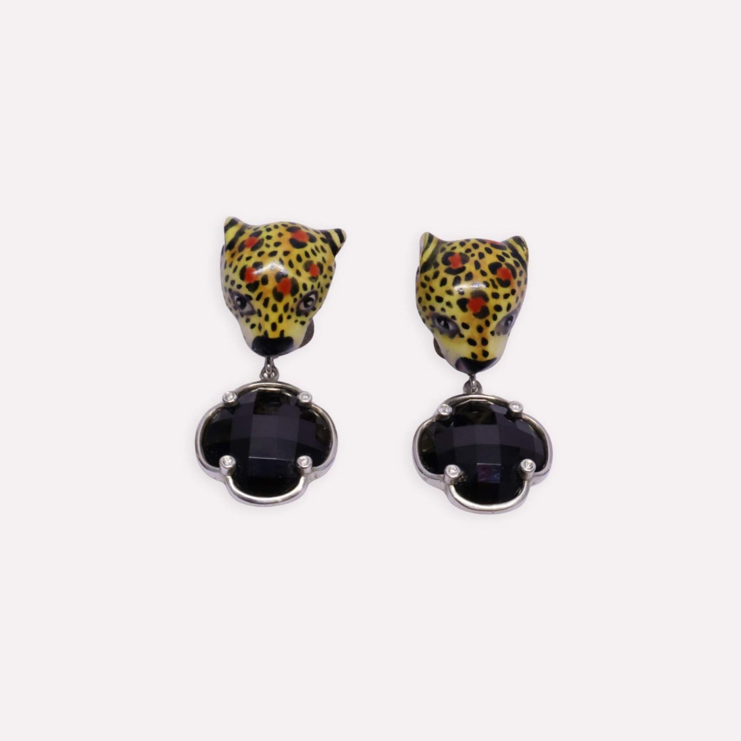 Leopard Black Spinel and Diamond Earrings