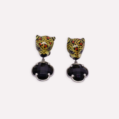 Leopard Black Spinel and Diamond Earrings