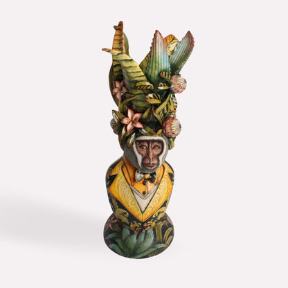 Crowned Monkey Vase Sculpture