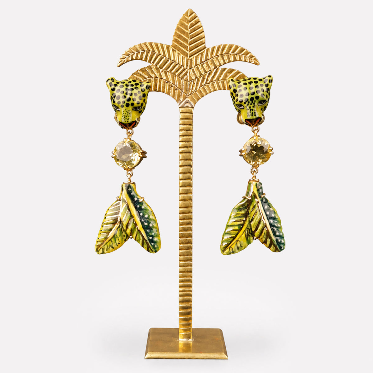 Leopard and Leaves Lemon Quartz Earrings