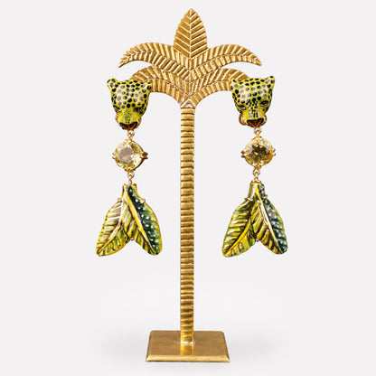 Leopard and Leaves Lemon Quartz Earrings