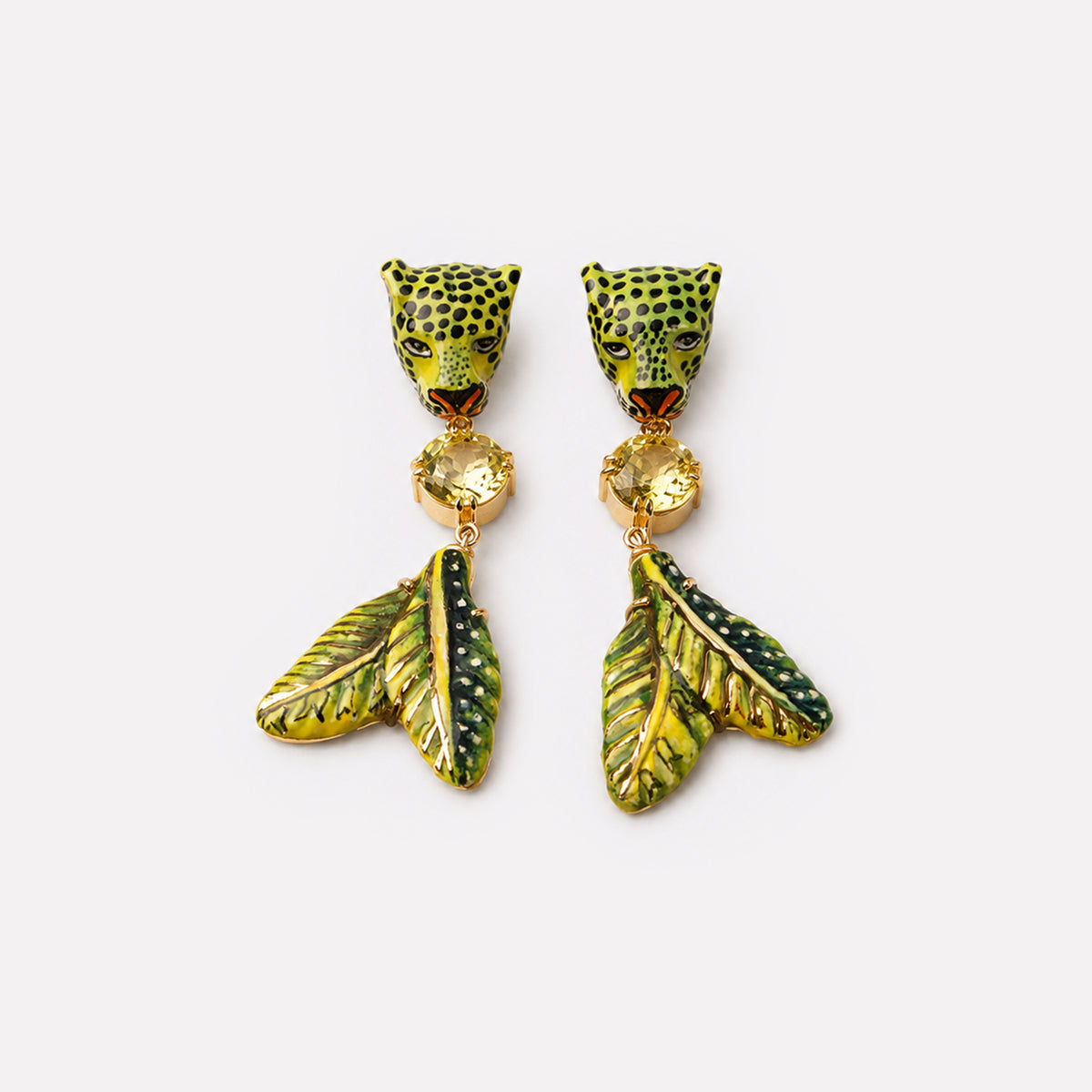 Leopard and Leaves Lemon Quartz Earrings