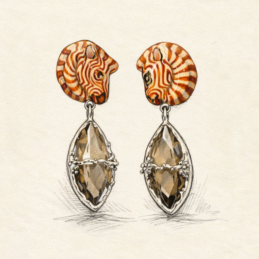 Zebra Smokey Quartz and Crystal Doublet Earrings