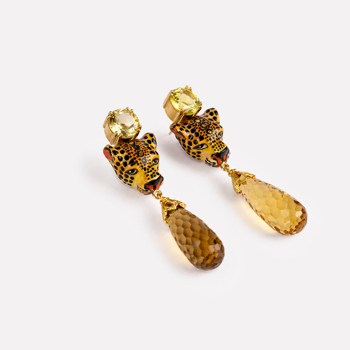 Leopard Lemon Quartz and Citrine Drops Earrings