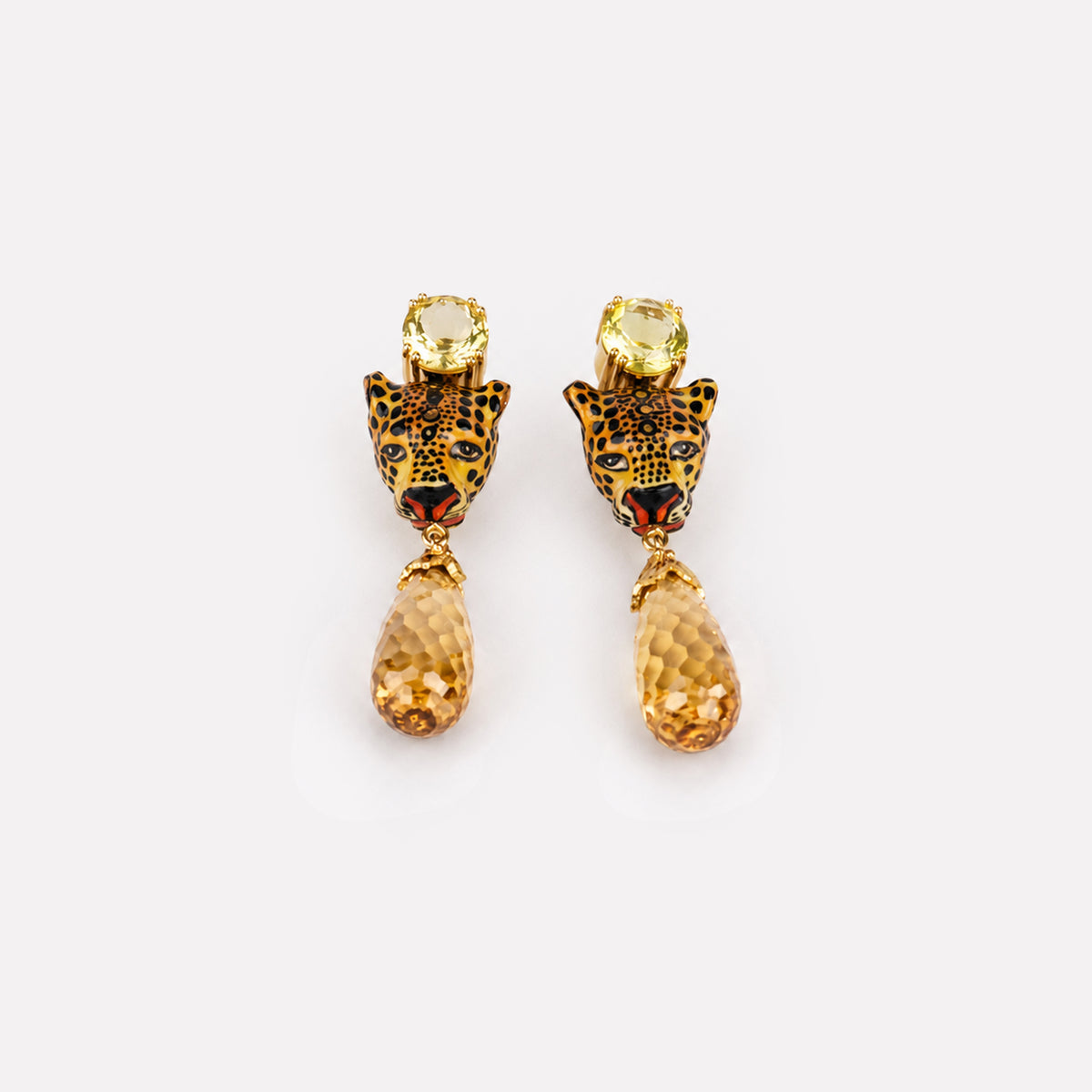 Leopard Lemon Quartz and Citrine Drops Earrings