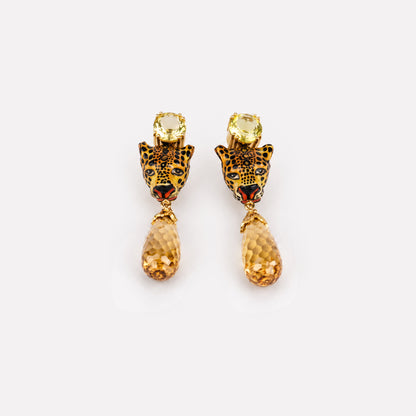 Leopard Lemon Quartz and Citrine Drops Earrings