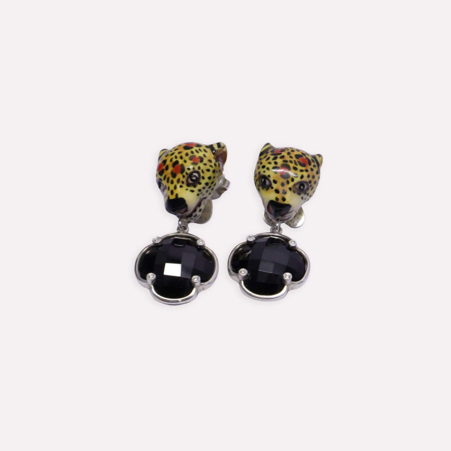 Leopard Black Spinel and Diamond Earrings
