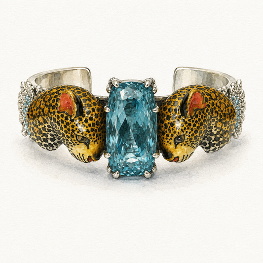 Leopard, Cast Leaf With Blue Topaz Bangle