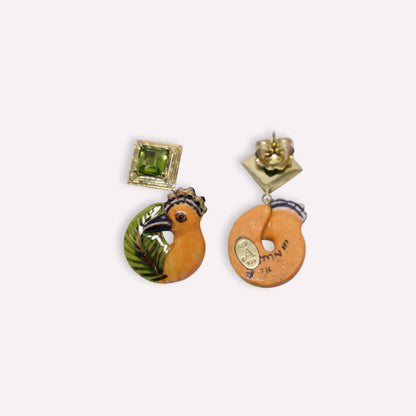 Hoopoe with Peridot Earrings
