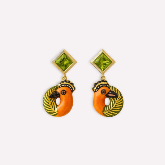 Hoopoe with Peridot Earrings