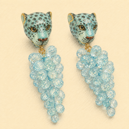 Leopard & Faceted Topaz Earrings