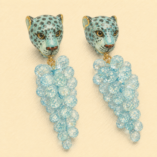 Leopard & Faceted Topaz Earrings
