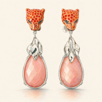 Leopard & Rose Quartz Earrings