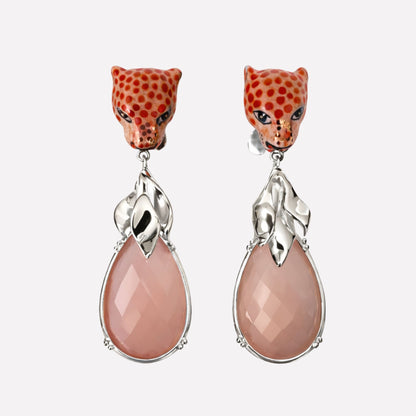 Leopard & Rose Quartz Earrings