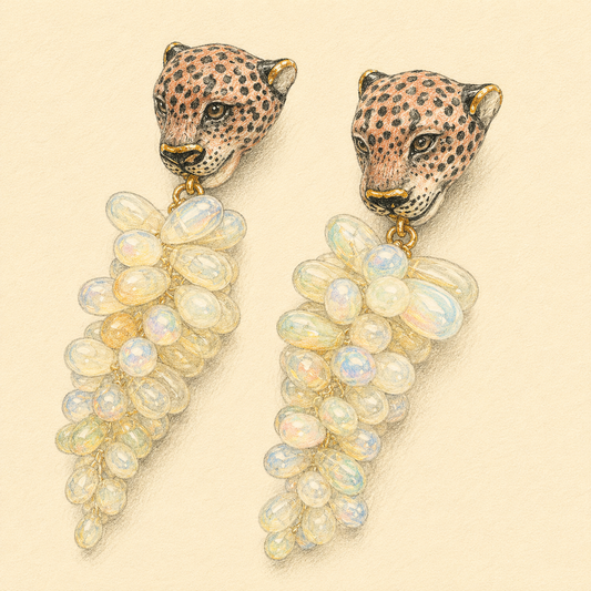 Leopard & Pink Moonstone Earrings