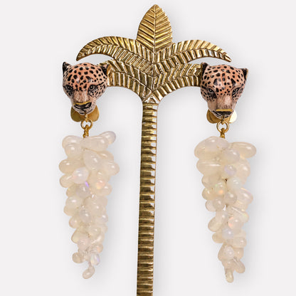Leopard & Pink Moonstone Earrings