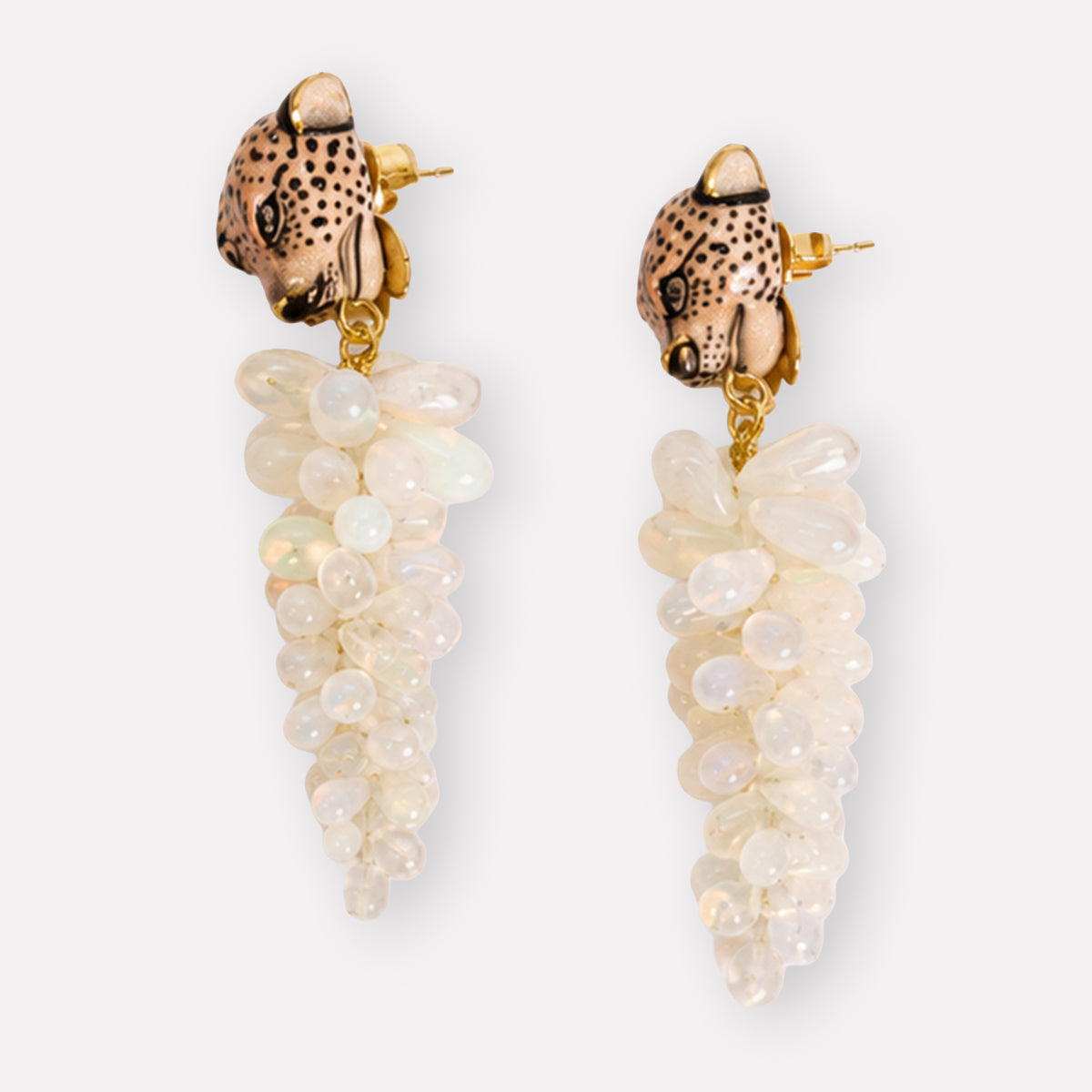 Leopard & Pink Moonstone Earrings