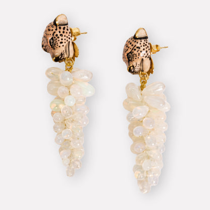 Leopard & Pink Moonstone Earrings