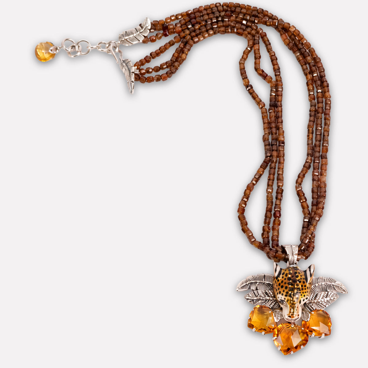 Leopard Carved Brandy Citrine Necklace
