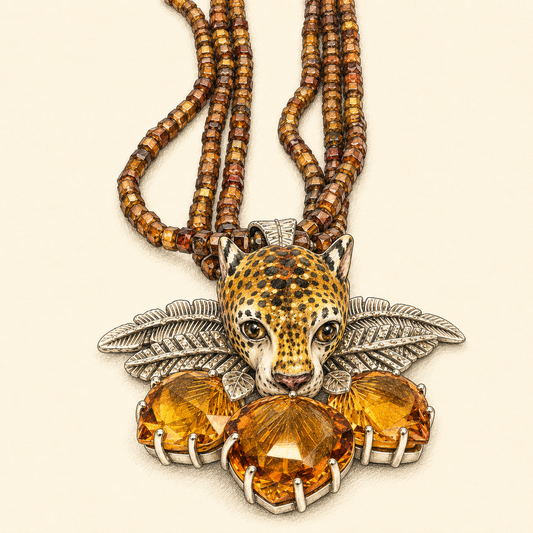 Leopard Carved Brandy Citrine Necklace