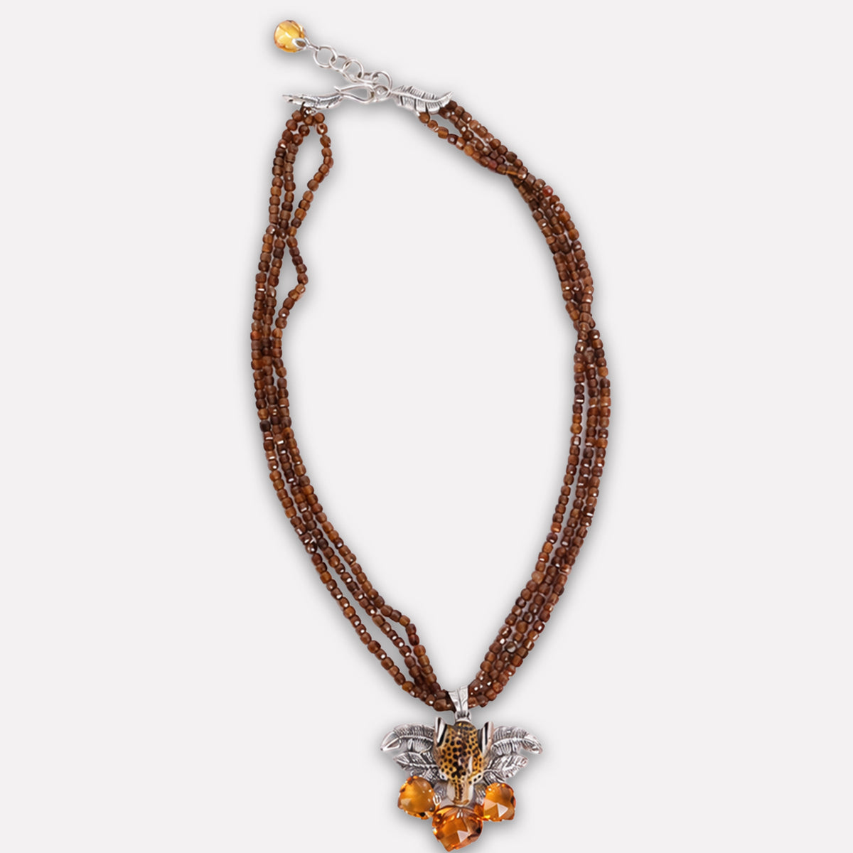 Leopard Carved Brandy Citrine Necklace