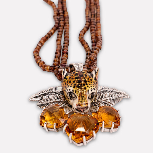 Leopard Carved Brandy Citrine Necklace