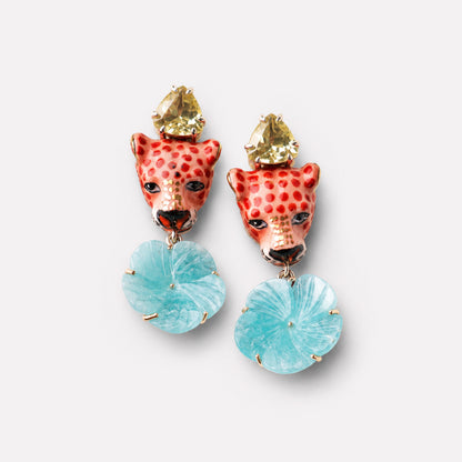Leopard Lemon Quartz and Amazonite Earrings