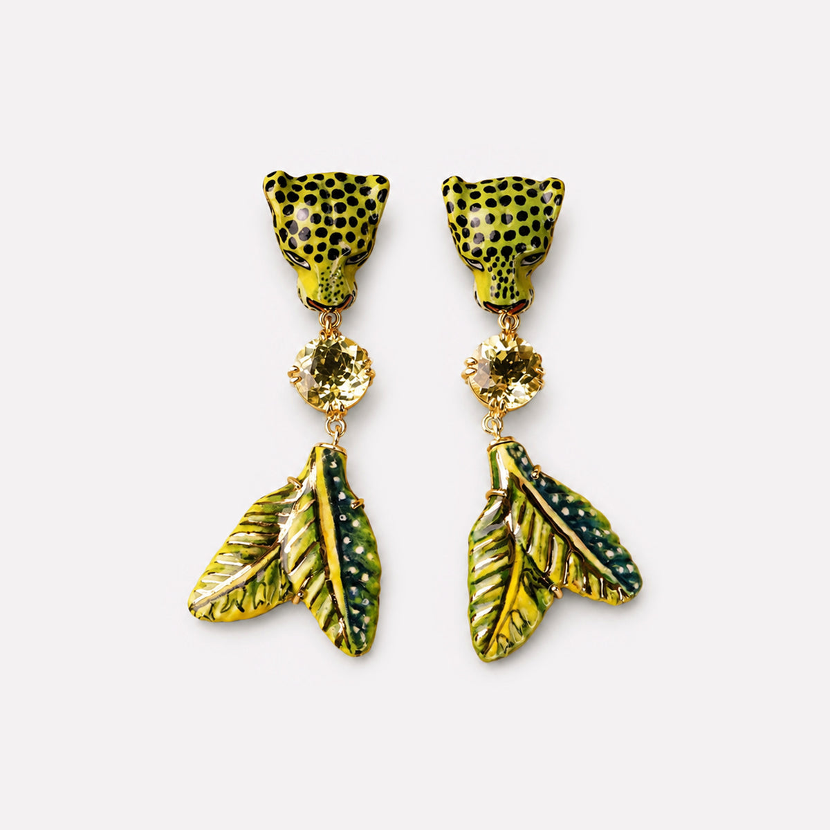 Leopard and Leaves Lemon Quartz Earrings