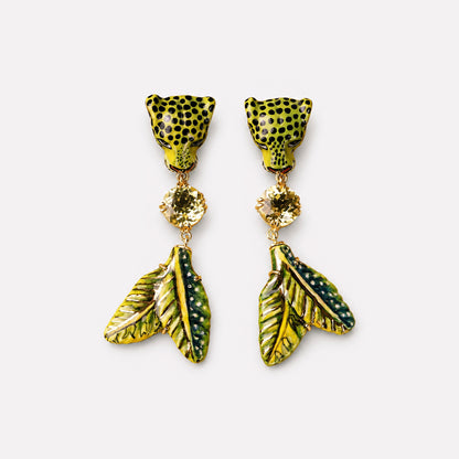 Leopard and Leaves Lemon Quartz Earrings