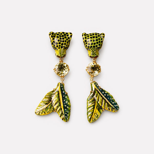 Leopard and Leaves Lemon Quartz Earrings