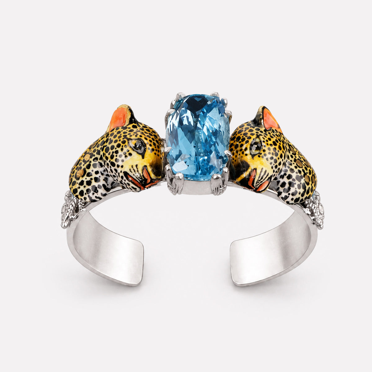 Leopard, Cast Leaf With Blue Topaz Bangle