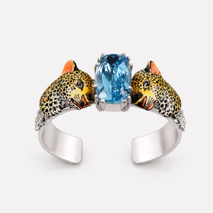 Leopard, Cast Leaf With Blue Topaz Bangle