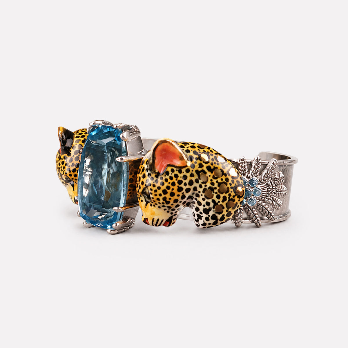 Leopard, Cast Leaf With Blue Topaz Bangle