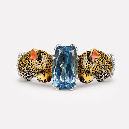 Leopard, Cast Leaf With Blue Topaz Bangle