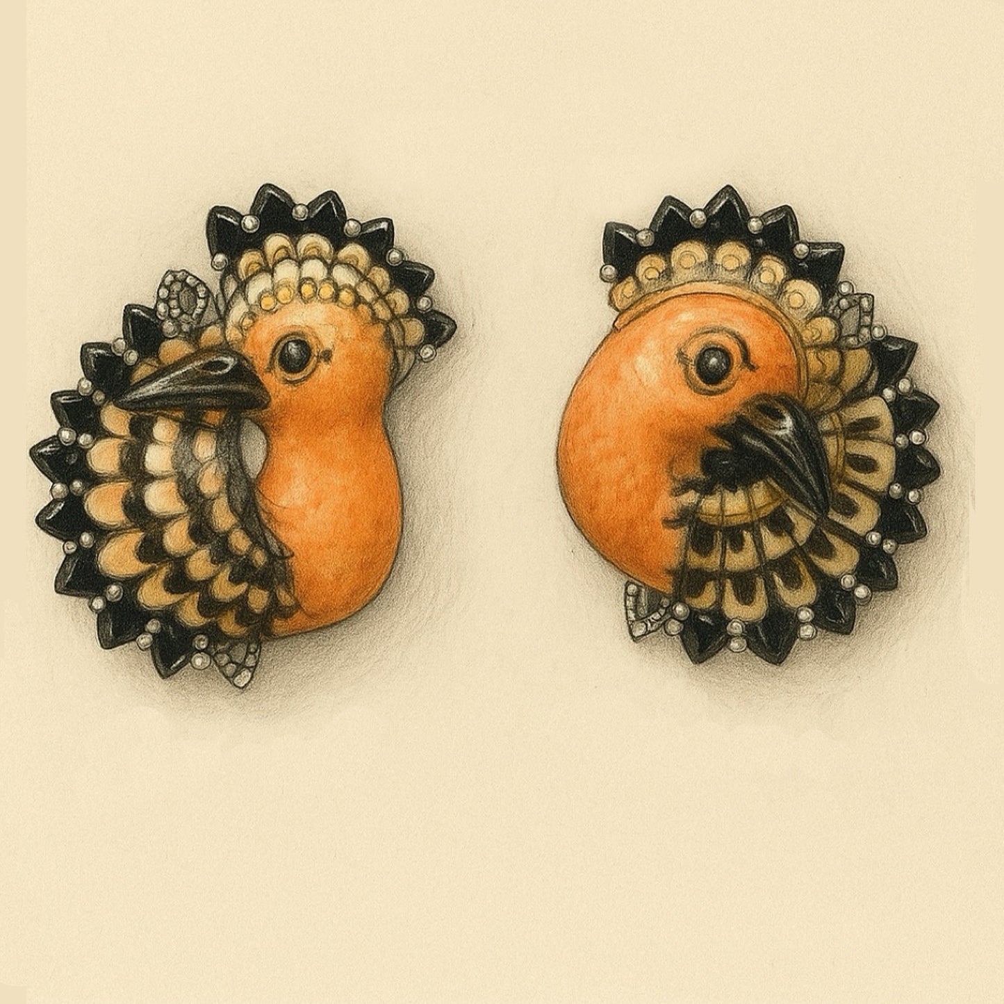 Hoopoe Black Spinel Earrings