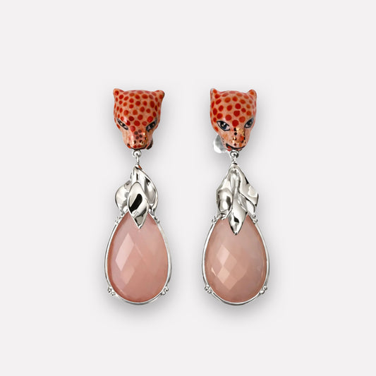 Leopard & Rose Quartz Earrings