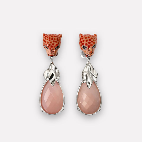 Leopard & Rose Quartz Earrings