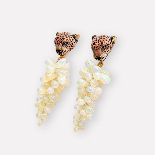 Leopard & Pink Moonstone Earrings
