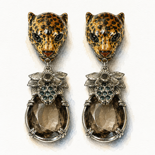 Leopard Smokey Quartz & London Blue Topaz Earrings