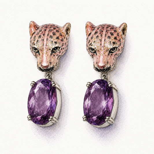 Leopard and Amethyst Earrings