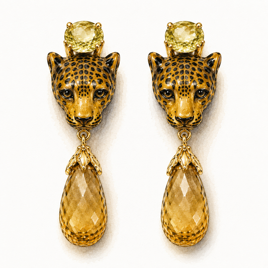 Leopard Lemon Quartz and Citrine Drops Earrings