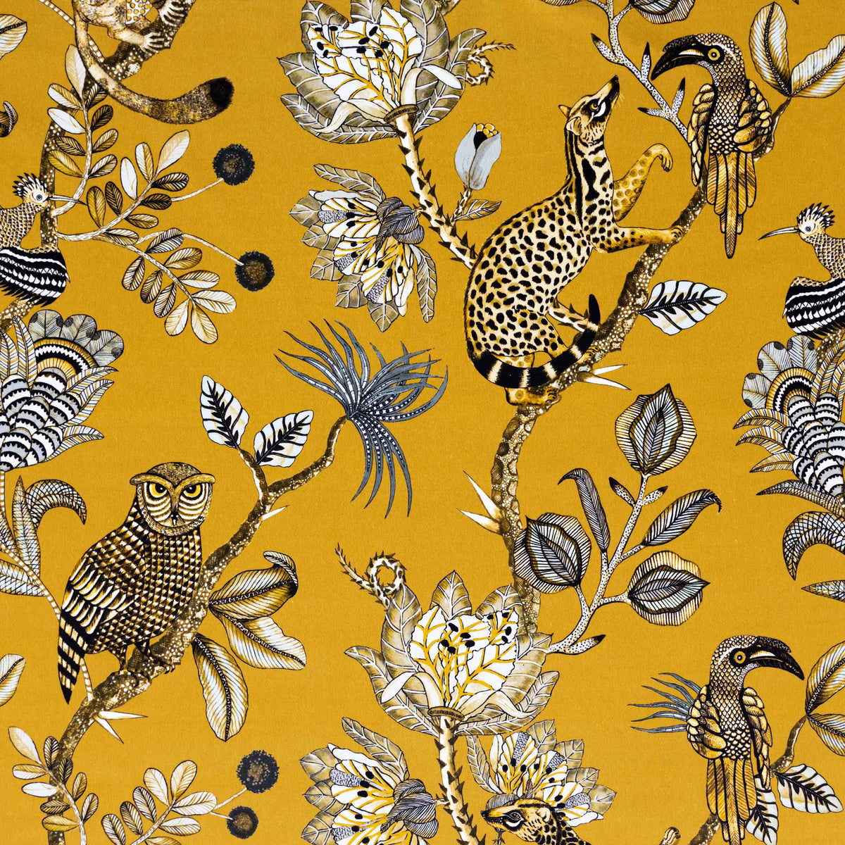 Camp Critters Gold Velvet Fabric Ardmore Design