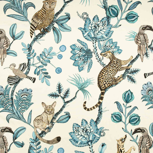 Camp Critters Tanzanite Linen Fabric Ardmore Design