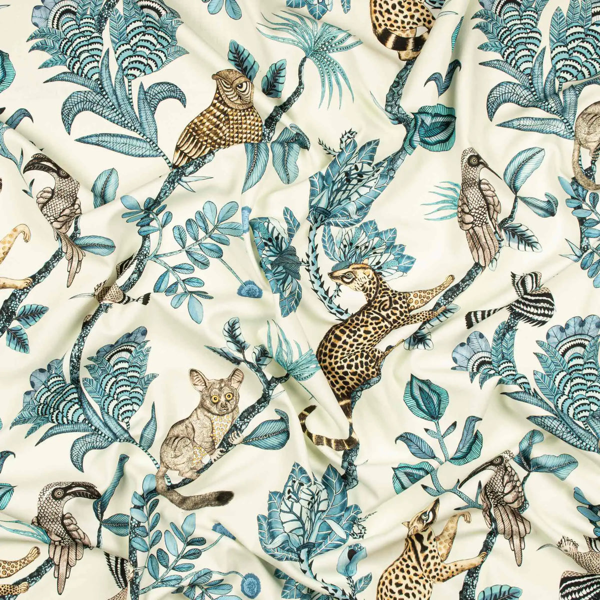 Camp Critters Tanzanite Linen Fabric Ardmore Design