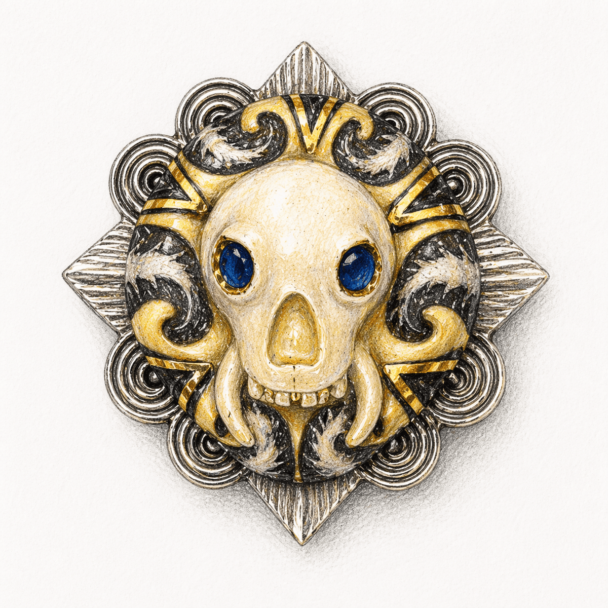 Gold Lustred Wonderboy Skull Brooch Pin