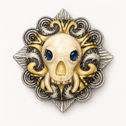Gold Lustred Wonderboy Skull Brooch Pin